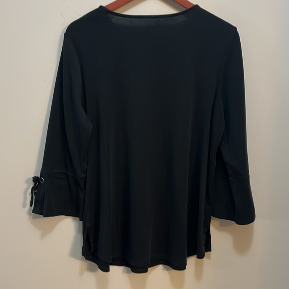 J. Jill Pima tie-sleeve Tee Black Cotton Bell-sleeve Crew Neck Casual Too - Picture 4 of 10